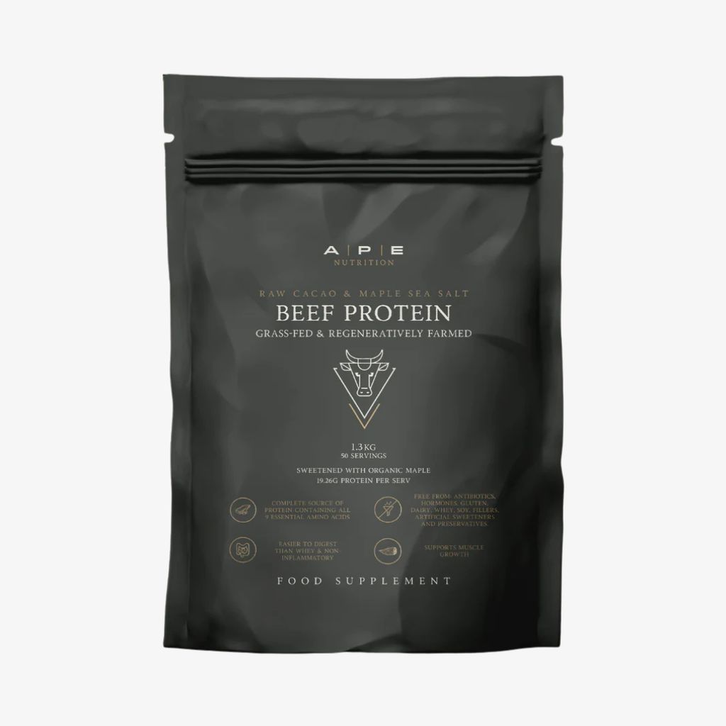 Ape Nutrition Grass-Fed Beef Protein - Raw Cacao & Maple Sea Salt (1.26kg) front of pack
